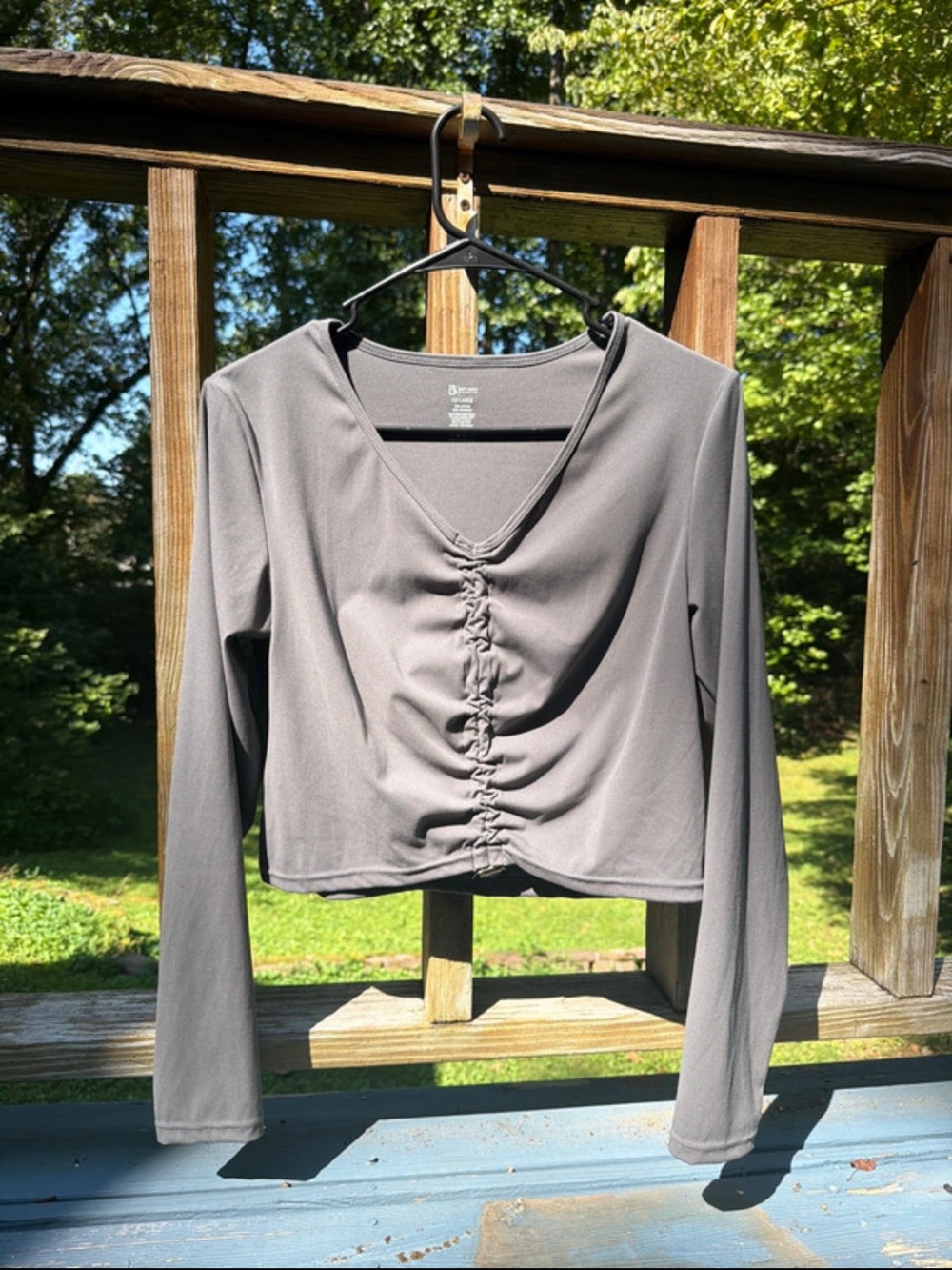 BuffBunny Gray Ruched V-Neck Crop Top